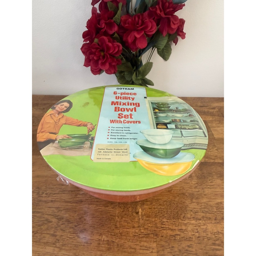 Vintage Gotham Utility Mixing Bowl Set With Covers Canadian Retro Kitchenware